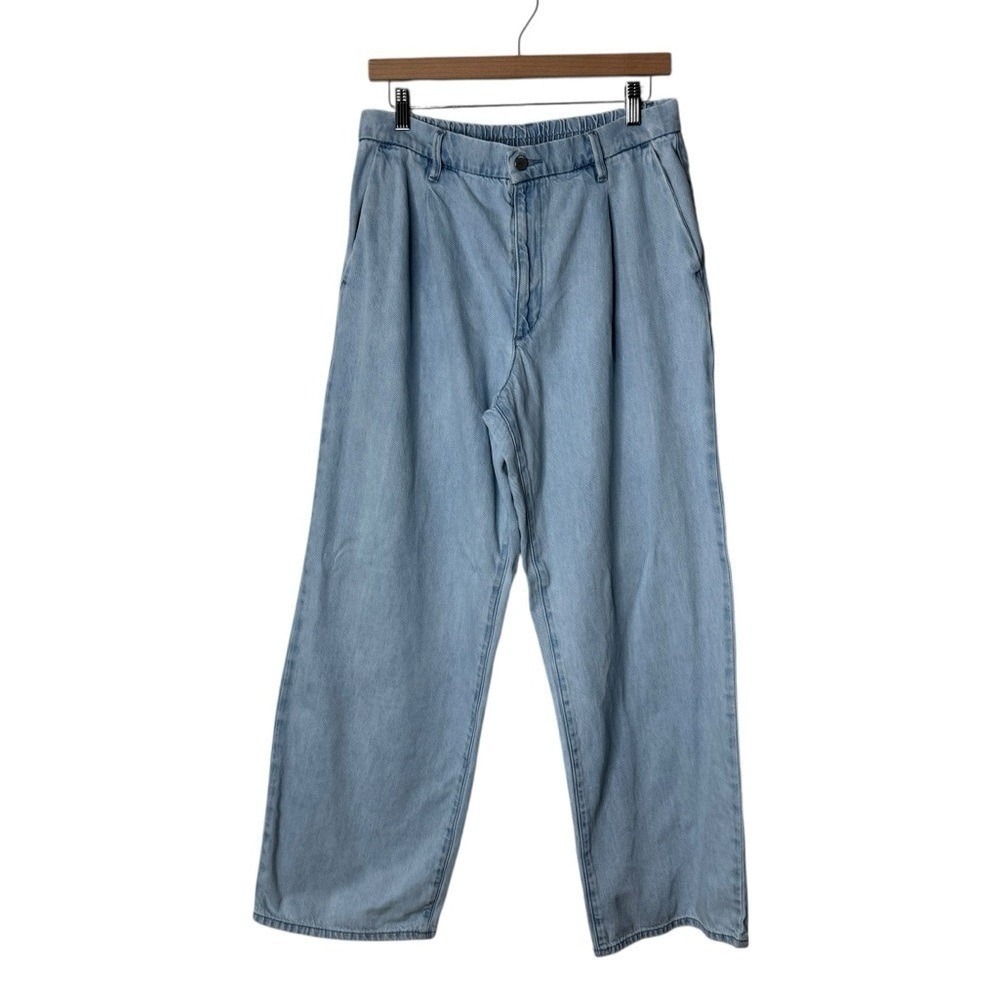 Uniqlo Drapey Denim Pleated Pants Wide Leg Light Wash Minimalist Womens Large